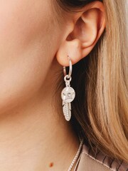Bibi Bijoux Silver Tone  Celestial Feather Interchangeable Hoop Earrings - Image 4 of 4