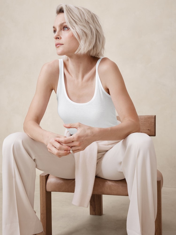 Banana Republic White Sheer Ribbed Vest Top - Image 1 of 4