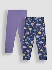 JoJo Maman Bébé Navy Blue Dino Floral 2-Pack Autumn Ditsy Floral Leggings - Image 1 of 8