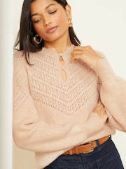 Love & Roses Blush Pink Cosy Pointelle Stitch Keyhole Jumper - Image 1 of 4