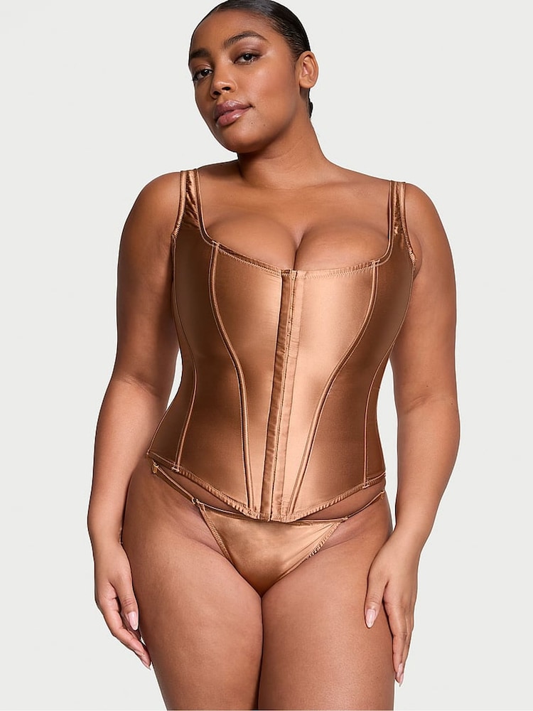 Victoria's Secret Toffee Nude Archive Satin Corset and Knicker Set - Image 1 of 3