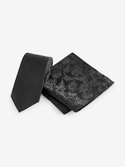 Black Slim Tie And Pocket Square Set - Image 1 of 5
