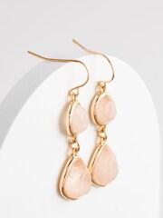 Gold Tone Rose Quartz Drop Earrings Made With Recycled Metals - Image 2 of 2