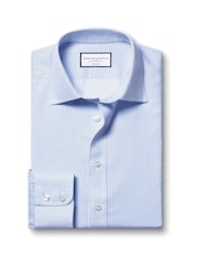 Charles Tyrwhitt Blue Slim Fit Non Iron Twill Mini Grid Check Shirt - Image 4 of 7