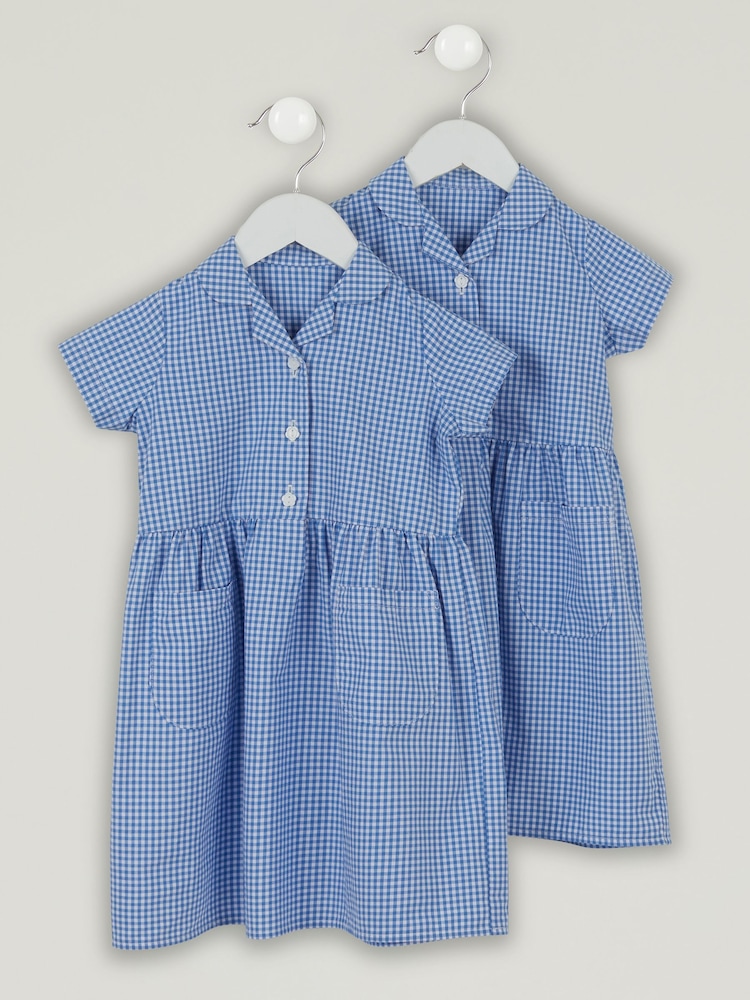 Trutex modra gincham 2 Pack Button Front School Summer obleka - Slika 1 iz 5