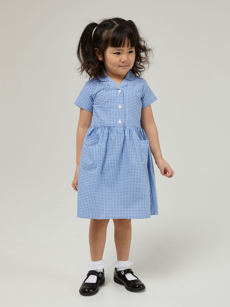 Trutex modra gincham 2 Pack Button Front School Summer obleka - Slika 2 iz 5