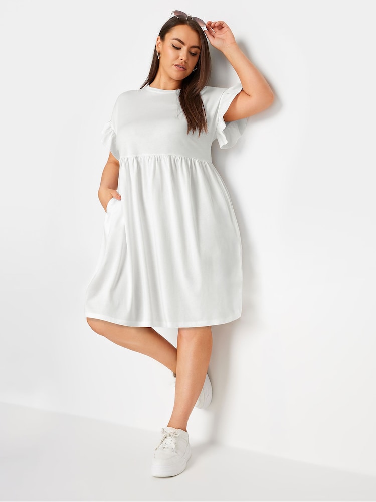 Yours Curve White Frill Sleeve Smock 100% Cotton Tunic - Image 2 of 5