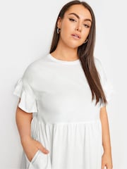 Yours Curve White Frill Sleeve Smock 100% Cotton Tunic - Image 4 of 5