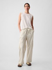 Gap Beige Cotton Mid Rise Cargo Parachute Trousers - Image 4 of 5