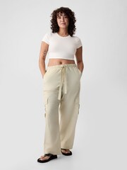 Gap Beige Cotton Mid Rise Cargo Parachute Trousers - Image 5 of 5