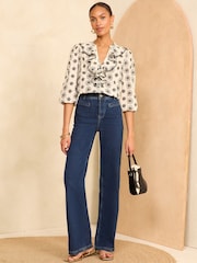 Love & Roses Black/White Ruffle V Neck Broderie Blouse - Image 2 of 4