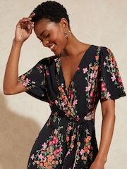 Love & Roses Black Floral Twist Front Jersey Jumpsuit - Image 2 of 4