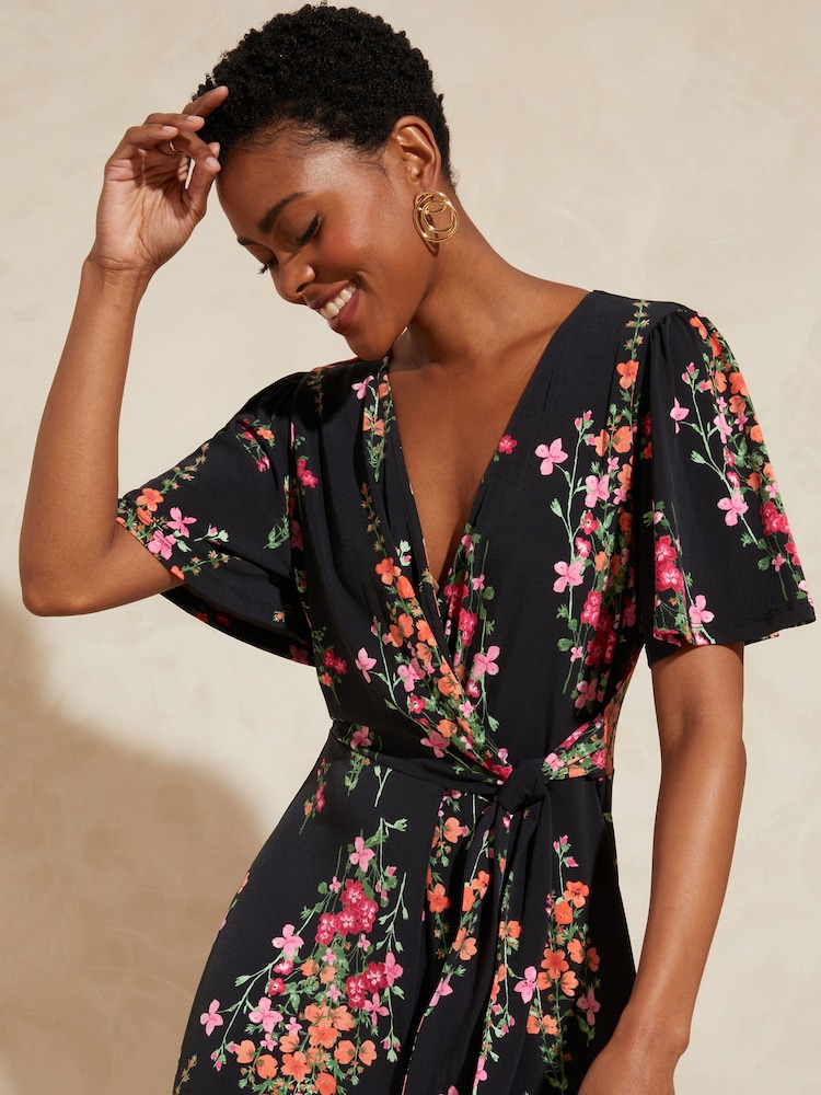 Love & Roses Black Floral Twist Front Jersey Jumpsuit - Image 2 of 4
