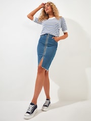 Joe Browns Blue Zip Front Denim Skirt - Image 2 of 5