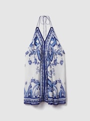 Reiss Blue Harriet Printed Tie Waist Mini Dress - Image 2 of 6
