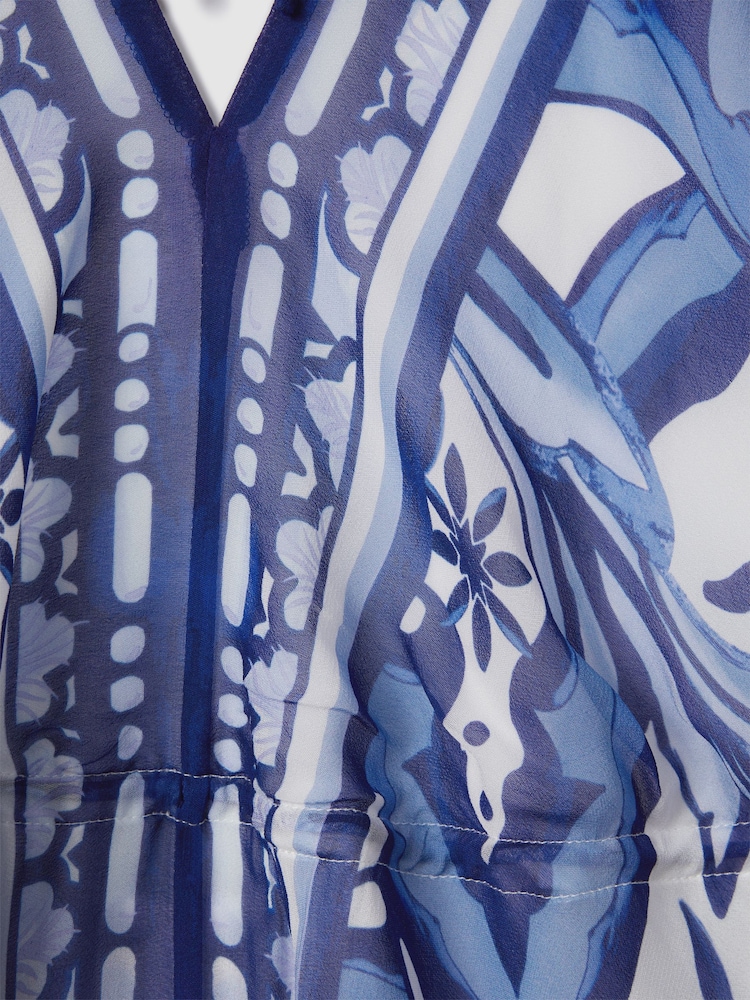 Reiss Blue Harriet Printed Tie Waist Mini Dress - Image 6 of 6
