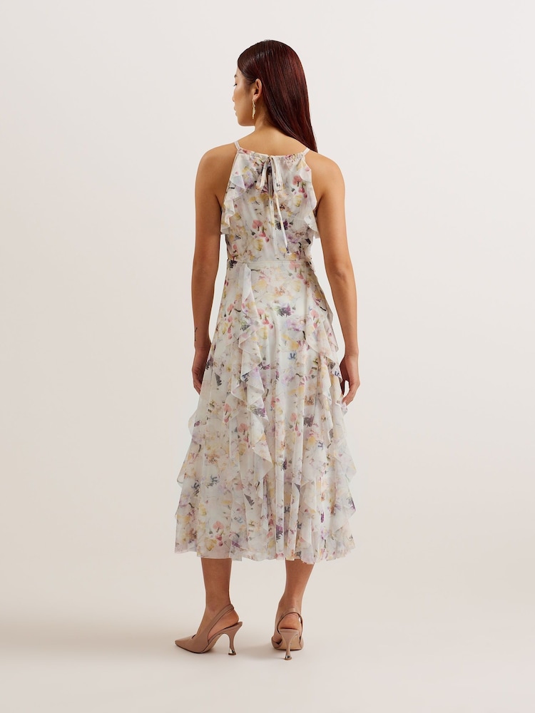 Ted Baker White Halterneck Lauriin Midi Dress With Ruffles - Image 2 of 5