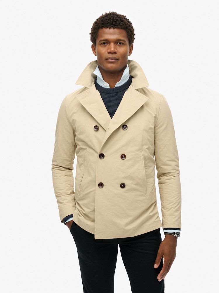 Superdry Nude Merchant Twill Pea Coat - Image 1 of 5