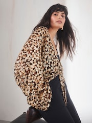Animal Gold Sparkle Tie Front Kimono Cover-Up - Image 1 of 6