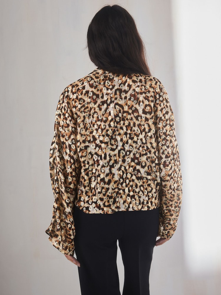 Animal Gold Sparkle Tie Front Kimono Cover-Up - Image 2 of 6