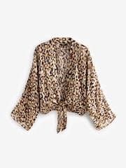 Animal Gold Sparkle Tie Front Kimono Cover-Up - Image 5 of 6