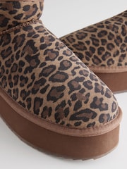 Leopard Shower Repellent Suede Faux Fur Lined Super Platform Boots - Image 11 of 15