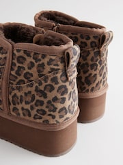 Leopard Shower Repellent Suede Faux Fur Lined Super Platform Boots - Image 12 of 15