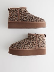 Leopard Shower Repellent Suede Faux Fur Lined Super Platform Boots - Image 13 of 15