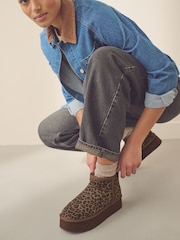 Leopard Shower Repellent Suede Faux Fur Lined Super Platform Boots - Image 5 of 15