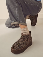 Leopard Shower Repellent Suede Faux Fur Lined Super Platform Boots - Image 7 of 15
