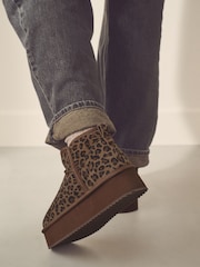 Leopard Shower Repellent Suede Faux Fur Lined Super Platform Boots - Image 8 of 15