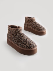 Leopard Shower Repellent Suede Faux Fur Lined Super Platform Boots - Image 9 of 15