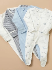 Purebaby Blue Zip 100% Cotton Sleepsuit 4 Pack - Image 1 of 5