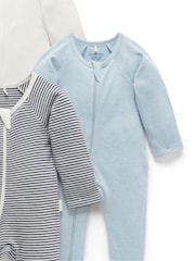 Purebaby Blue Zip 100% Cotton Sleepsuit 4 Pack - Image 2 of 5