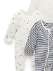 Purebaby Blue Zip 100% Cotton Sleepsuit 4 Pack - Image 4 of 5
