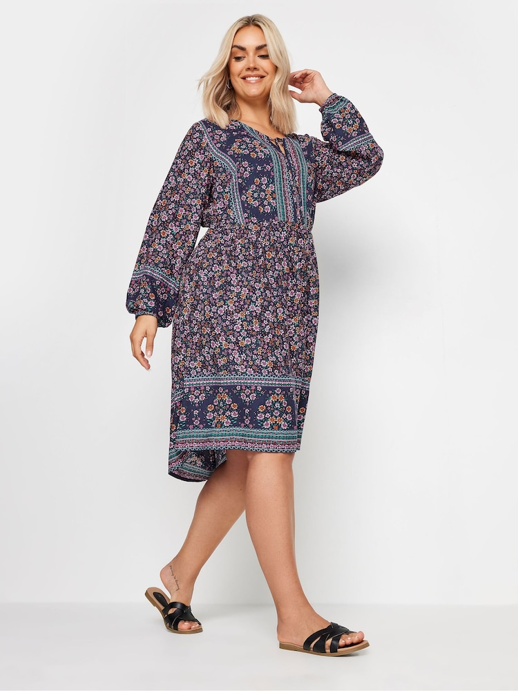 Yours Curve Blue Smock Dress - Image 1 of 5