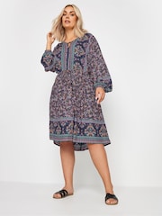 Yours Curve Blue Smock Dress - Image 2 of 5