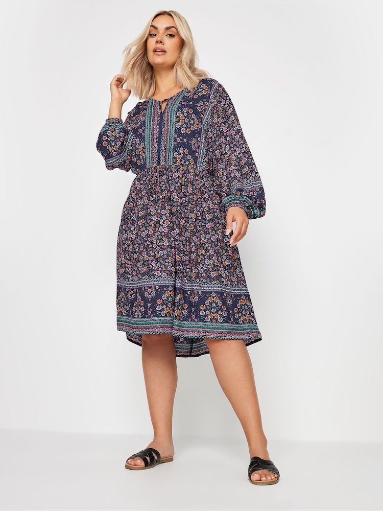 Yours Curve Blue Smock Dress - Image 2 of 5