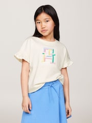 Tommy Hilfiger Cream Monogram Logo 100% Cotton T-Shirt - Image 1 of 3