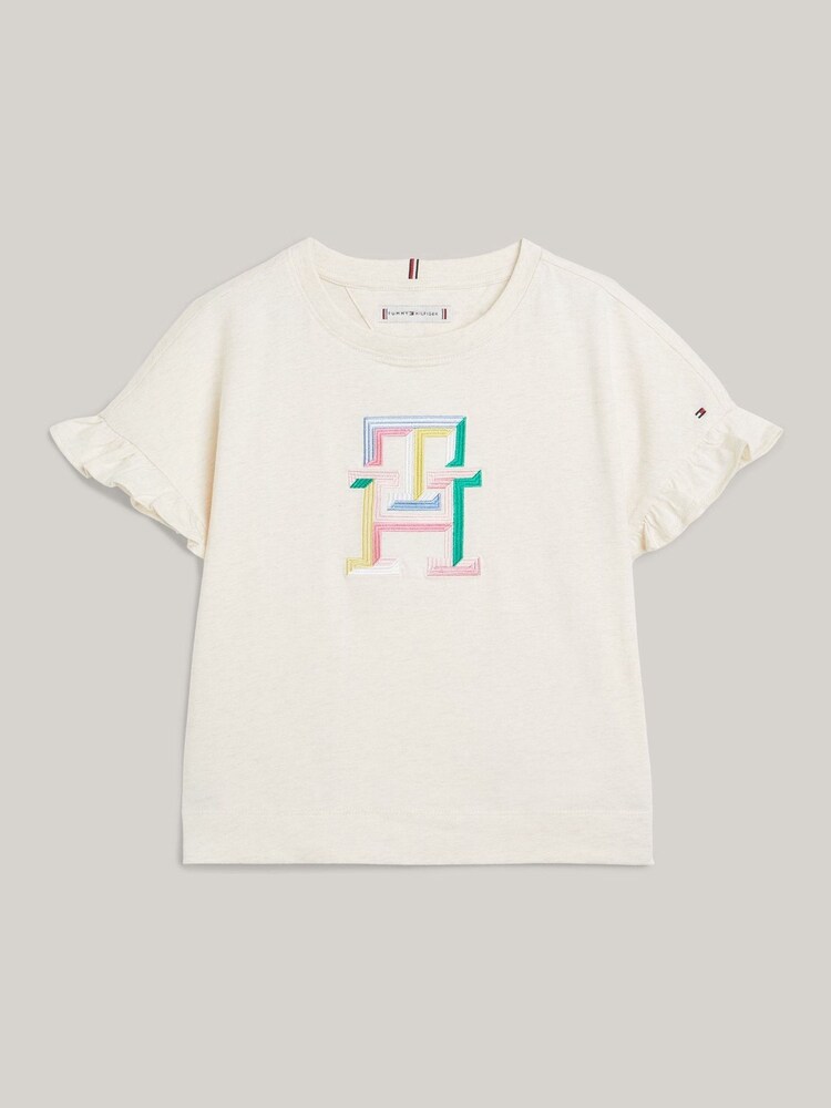Tommy Hilfiger Cream Monogram Logo 100% Cotton T-Shirt - Image 3 of 3