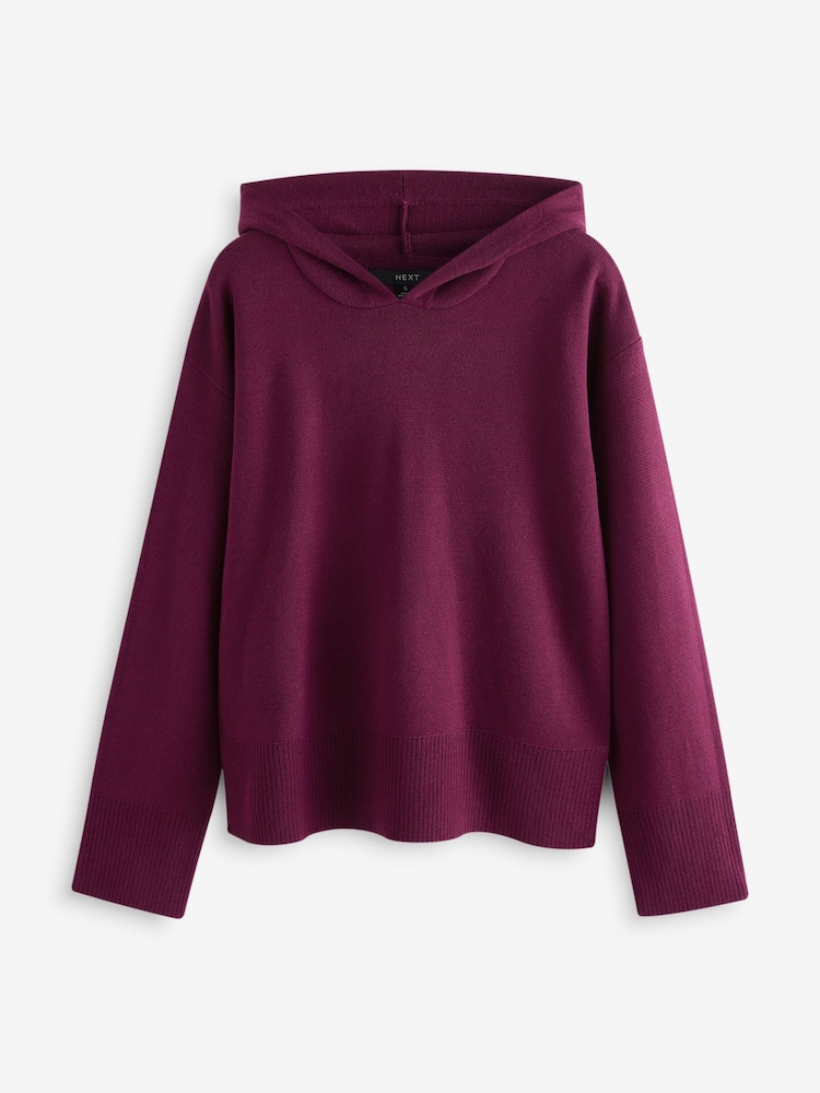 Red Berry Cosy Soft Touch Knitted Jumper Hoodie - Image 1 of 5