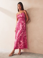 ONLY Marble Print Cami Ruched Detail Midi Dress - Image 1 of 5