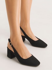 Simply Be Black Wide Fit Flexi Sole Kitten Slingback Block Heel Shoes - Image 1 of 4