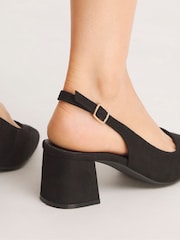 Simply Be Black Wide Fit Flexi Sole Kitten Slingback Block Heel Shoes - Image 4 of 4