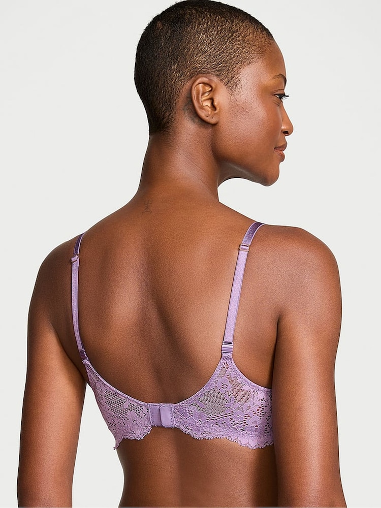 Victoria's Secret Frozen Plum Purple Lace Half Pad Plunge Bra - Image 2 of 3