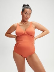 Speedo Brown Maternity Womens Adjustable U-Back Swimsuit 1 Piece - Image 1 of 6