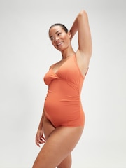 Speedo Brown Maternity Womens Adjustable U-Back Swimsuit 1 Piece - Image 3 of 6