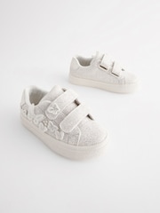 White Glitter Wide Fit (G) Butterfly Touch Fasten Strap Trainers - Image 1 of 6