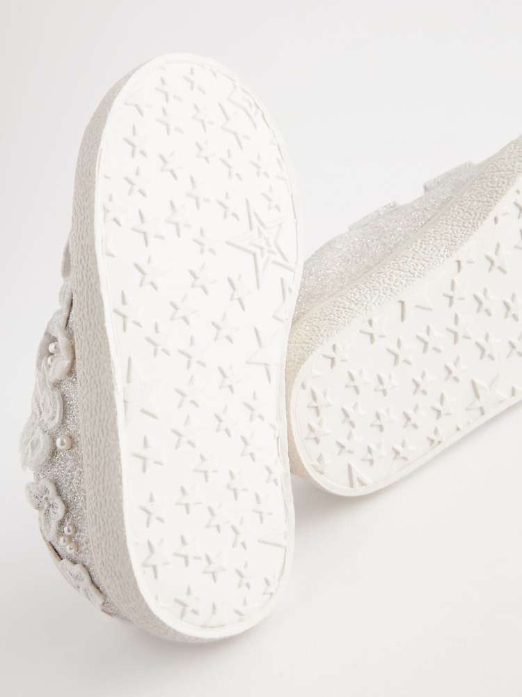 White Glitter Wide Fit (G) Butterfly Touch Fasten Strap Trainers - Image 4 of 6