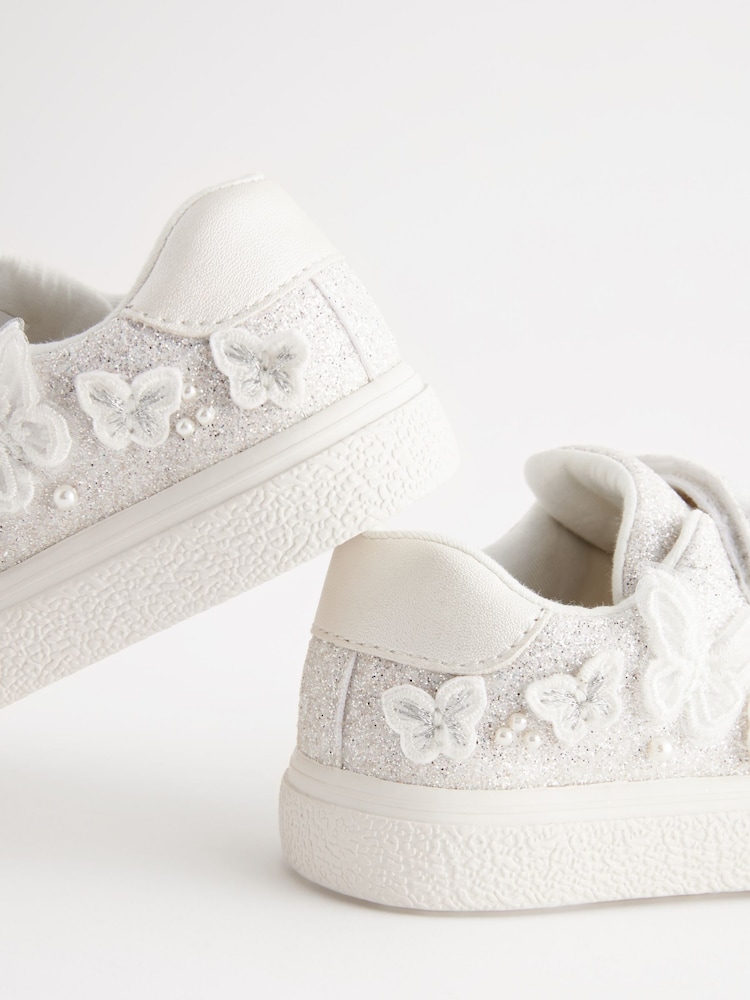 White Glitter Wide Fit (G) Butterfly Touch Fasten Strap Trainers - Image 5 of 6